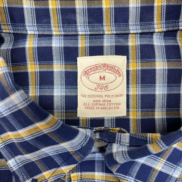 Brooks Brothers 346 Plaid Button-Down Shirt Men’s Medium Blue Yellow Long Sleeve - Picture 4 of 14